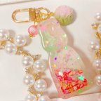 作品さくらラムネシェイカー◆キーホルダー チャーム レジン ラムネ瓶 フェイクスイーツ アイスクリーム 桜 春 桜餅 お花見 ピンク グリーン 緑 キラキラ 花びら ビーズ かわいい 名入れ プレゼント