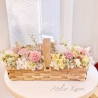 作品春の花かごアレンジメント                                    フラワーアレンジ  結婚祝い  退職祝い  母の日  誕生日 引越し祝い  プリザーブドフラワー