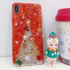 作品名入れ♡クリスマス⭐︎キラキラ グリッター デコレーション✨レッド イニシャル ゴージャス オリジナルケース 