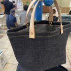 作品珍品　三革屋denimトートバッグ　手づくり　デニムバッグ　ハンドバック　生機デニム　オシャレ　ファッション　貴重