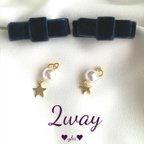 作品2Wayピアス♡パール×星×ベロアりぼん