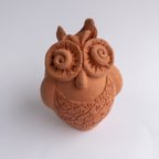 作品【送料込】フクロウの置物・和柄竹 (焼締め) 