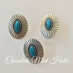 作品★3個★オーバル ターコイズ コンチョ  アンティークシルバー oval concho antique silver turquoise