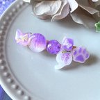 作品藤の花　猫のバレッタ　レジン　肉球　紫　パープル　ヘアアクセサリー　春　フラワー　蝶　