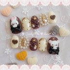 作品白くま うさぎ フラワー チョコレート ネイルチップ