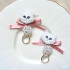 作品猫の国　白ねこ　パールとしずく　ピアス/イヤリング