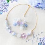 作品little princess＊ 紫陽花 - blue & purple キッズイヤリング + キッズ ネックレス セット ＊ キッズアクセサリー 女の子 贈り物 誕生日 子供 プレゼント 夏 梅雨