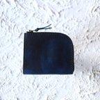 作品【一点物即納品】L字ファスナー小さい財布 ～イタリアン迷彩ヌメブルー×イタリアンバケッタブラック～