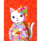 作品KIMONO CAT ／猫のアートポスター　A4サイズ