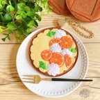 作品パスケース　リール付き　フェルトのオレンジタルト