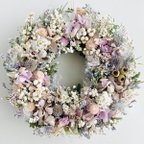 作品瑠璃玉アザミと紫陽花のリース：ドライフラワーリース・プリザーブドフラワーリース