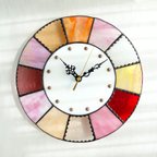 作品28㎝φ・ステンドグラスの時計（掛時計・置時計）クッキー＊ピンク系