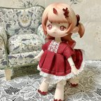 作品1/12ドール　フリルミニワンピース(赤・臙脂色)