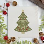 作品【送料無料】木製ファブリックパネル　クリスマスツリー刺繍　23×23cm