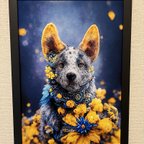 作品アートポスター 【黄色い花の犬】A4