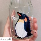 作品【冬のインテリア】ペンギンガラスペン立て