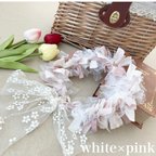 作品ふんわり華やか♡ベビーリボンクラウン♡white×pink