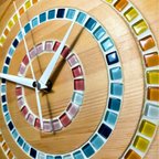 作品木製【大型３５ｃｍ】太陽をイメージしたガラスタイルの時計
