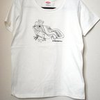 作品王様カエルレディースTシャツM、L（バニラホワイト