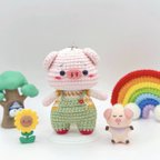 作品ブタちゃんB あみぐるみ　ハンドメイド　キーホルダー付き