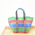 作品台湾トートバッグ　漁師バッグ（茄芷袋）　ランチバッグ　赤×青×緑