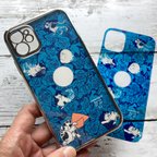 作品iPhone 12Pro用浮世絵ネコさん＆ハワイアンフラワー3Wayメタリックバンパーソフトクリアケースセット・ブルーロケラニ