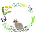 作品四季の草花と猫　4枚セット（額付き複製イラスト）