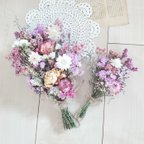 作品2点set　バラと貝細工と彩り小花のドライフラワースワッグ 花束 ブーケ
