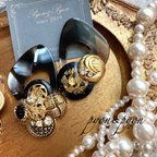 作品vintage button𓆸⋆*グレーべっ甲＆ブラック❁⃘ピアス＊イヤリング