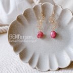 作品【イヤリング可】Ethnic pink✳︎ピンクトルマリンのエスニックデザインピアス k16gp