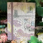 作品＊宙の猫島（そらのねこじま）ハードカバーのメモ帳　３色のお花と妖精たち