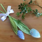 作品パステルカラーのチューリップ2本セット　ブルー　小花柄　布花
