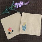 作品お花刺繍のコースター2枚セット