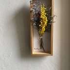 作品パネルに季節のお花を添えて*° ミモザ ミランドール ドライフラワー