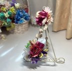 作品【布花　アートフラワー】プレゼント　ピンク　薔薇　フラワースタンド　アートフラワー　アンティーク