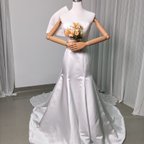 作品ウエディングドレス マーメイドライン ベアトップ ふっくら柔らかなバックリボン レース 結婚式/前撮り