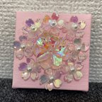 作品5センチアート「春桜」　絵画　オーロラ　キラキラ　花　キャンバス　ミニ　小さい　5cm