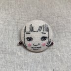 作品顔刺繍ブローチ ガーネット