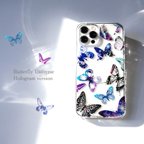 作品ホログラム 蝶々の中に宇宙が広がるトキメキスマホケース iPhone15Pro