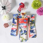 作品ネオブライス用着物　菊と松モダン雲模様　髪飾りセット