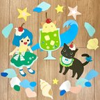 作品夏の壁面飾り★黒猫キキちゃんとねこねこクリームソーダ