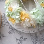 作品wedding wreath：あじさいのリングピロー（グリーン/オレンジ/ホワイト）