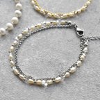 作品【シルバー】pearl two-line bracelet