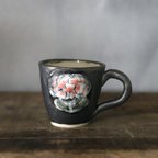 作品ブロンズ釉と牡丹絵のコーヒーカップ