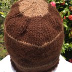 作品アルパカ100%焦げ茶色に茶色のボーダー の帽子