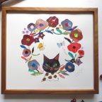 作品私の庭-黒猫(額付、原画)