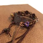 作品Bohemian Purple Pansy ❤︎ Vintage Leather Bracelet 