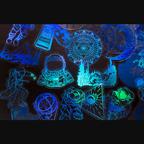 作品シール 宇宙飛行士 幻想 美しいブルー 45枚 キラキラ 虹色 ホログラム加工 nebula
