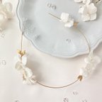 作品 結婚式　ブライダル　紫陽花　バックカチューシャ　ヘッドドレス 　パール　白 花びら　花嫁　H034