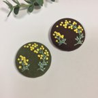 作品ミモザの花刺繍 (カーキ.ブラウン)ブローチ／ヘアゴム